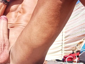 Ripped Fitness Hunk pleasure himself on Public Beach - Jaw dropping public show