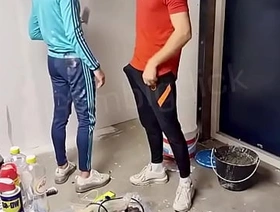 Two Guy Asian construction workers fuck  outdoor