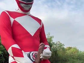 Power Ranger wanking outdoor.